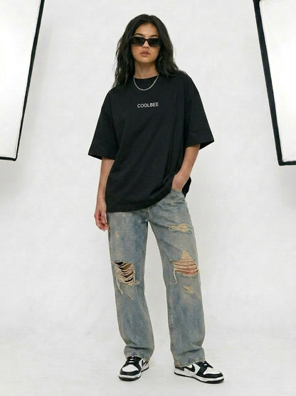 Cool Bee Midnight Muse Tee Black for Women - Oversized Graphic Tee Streetwear India - Lifestyle View