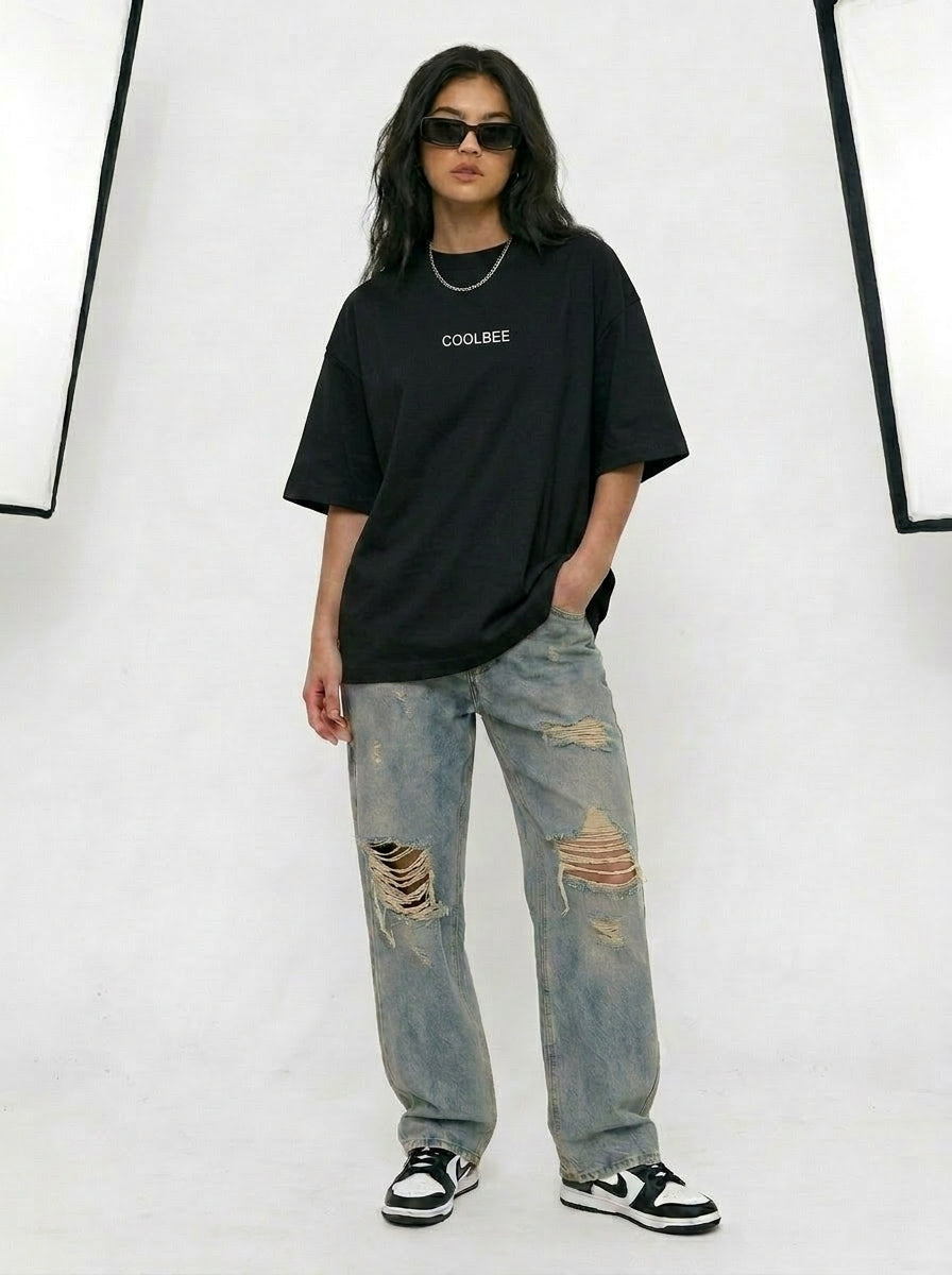 Cool Bee Cubist Bloom Oversize Tee Black for Women - Oversized Graphic Tee Streetwear India - Lifestyle View