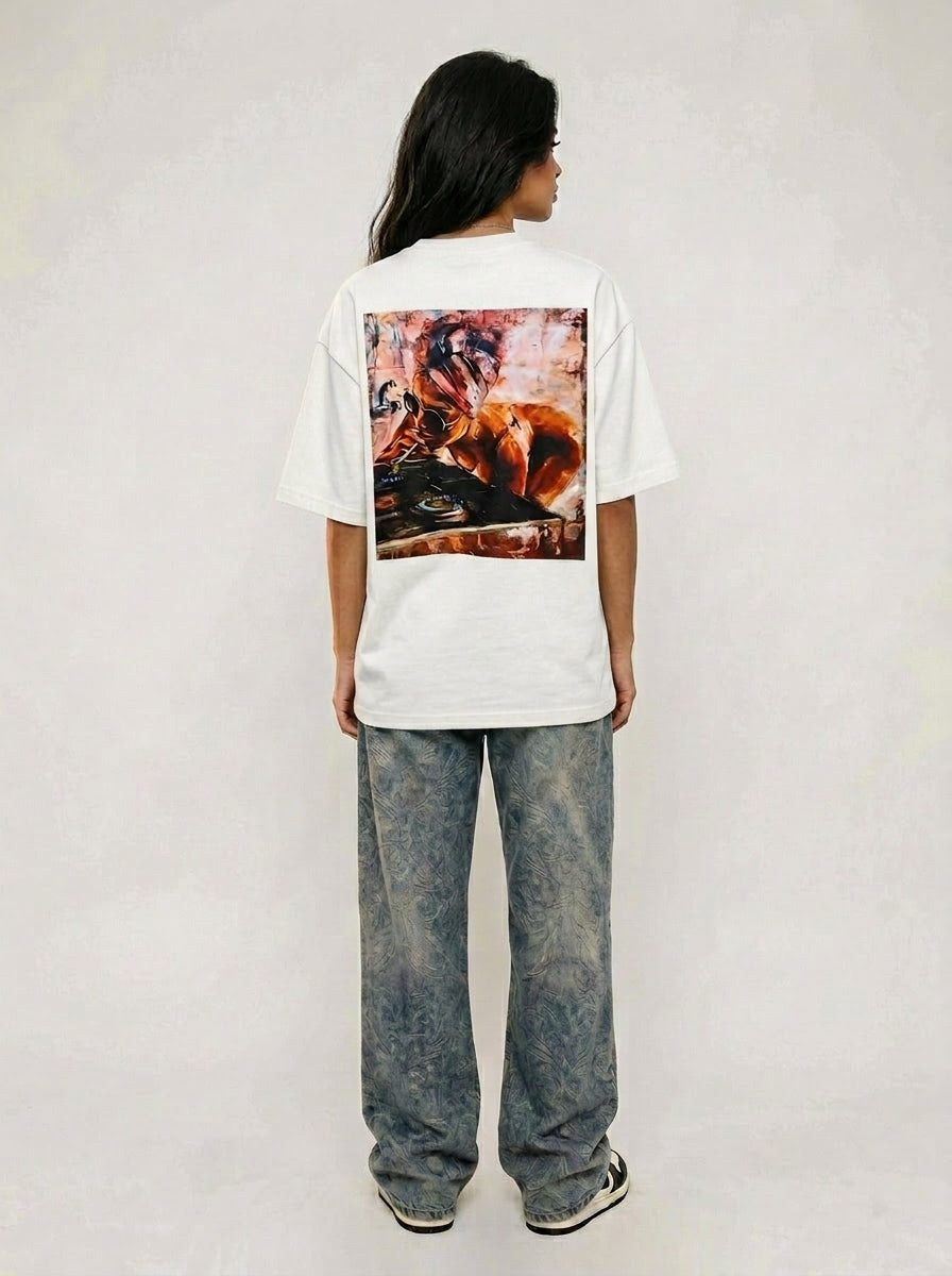 Cool Bee Midnight Muse Tee Offwhite for Women - Oversized Graphic Tee Streetwear India - Lifestyle View