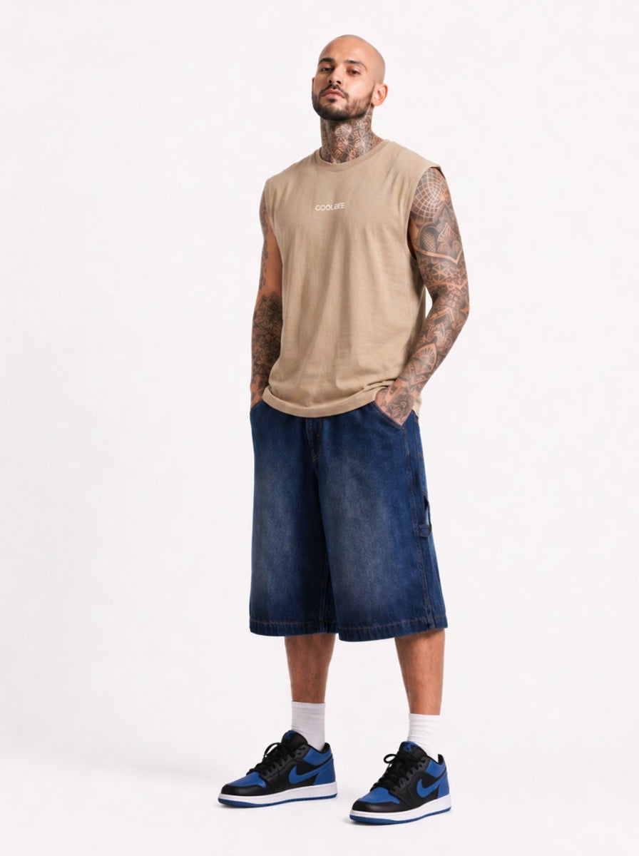 Cool Bee Men Tank Tees Beige for Men - Beige Tank Top Gym Casual India - Lifestyle View