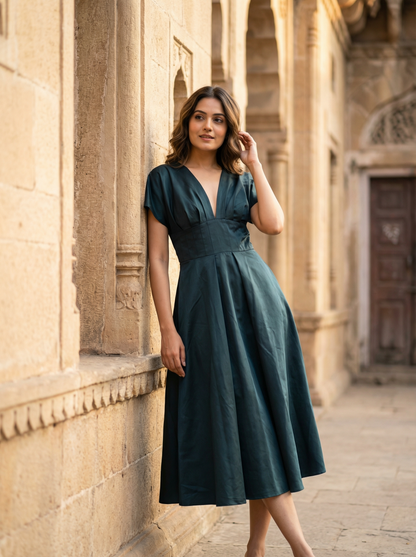 Seraphina Sculpted Midi Dress in Midnight Navy | Cool Bee