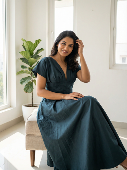 Seraphina Sculpted Midi Dress in Midnight Navy | Cool Bee