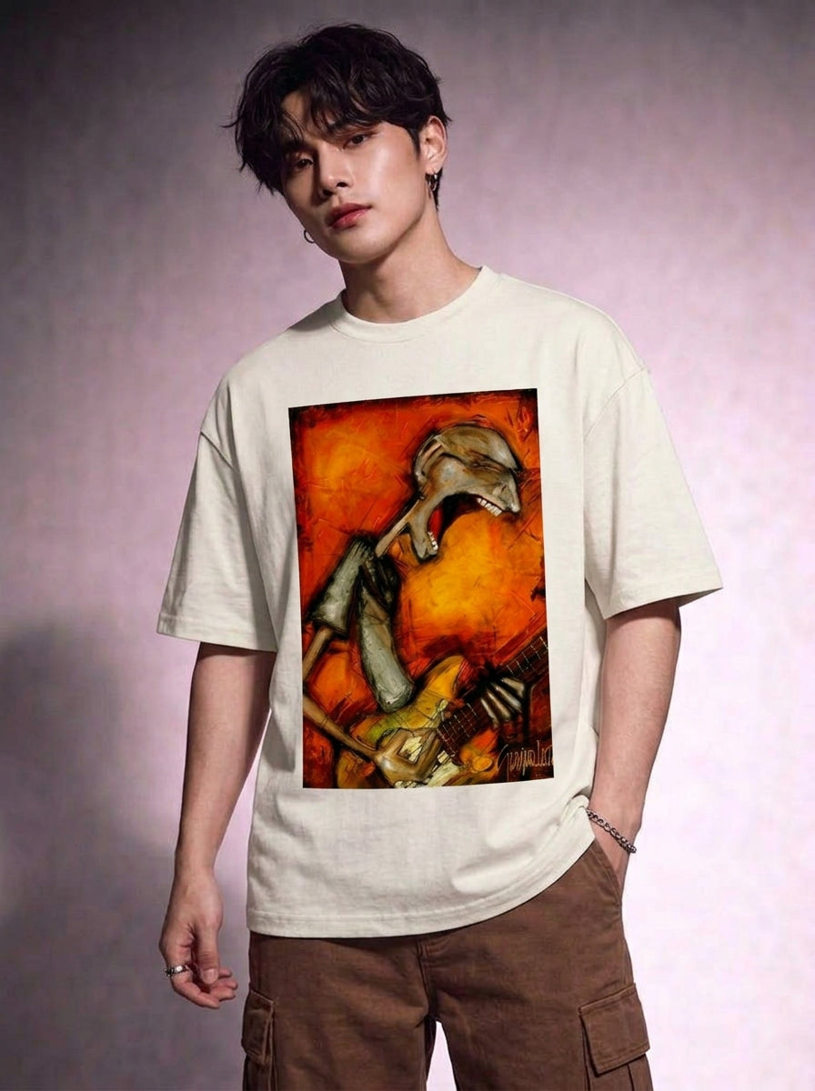 Cool Bee Canvas Chords Tee White for Men - White Oversized Graphic Tee Streetwear India