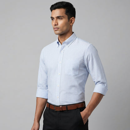 Super Premium Slim Fit Blue Striped Oxford Shirt