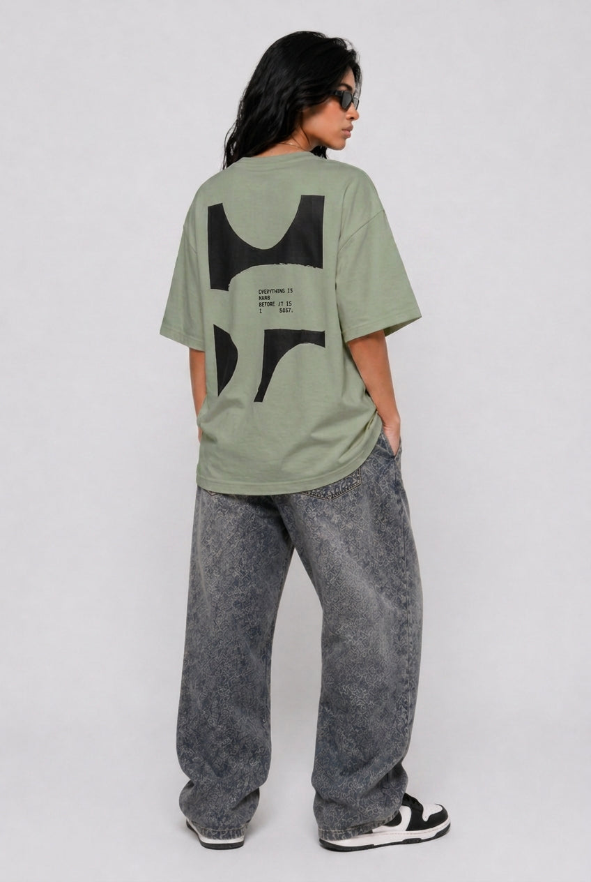 Cool Bee Perspective Graphic Tee Green for Women - Oversized Graphic Tee Streetwear India - Detail View