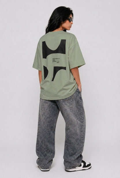 Cool Bee Perspective Graphic Tee Green for Women - Oversized Graphic Tee Streetwear India - Detail View