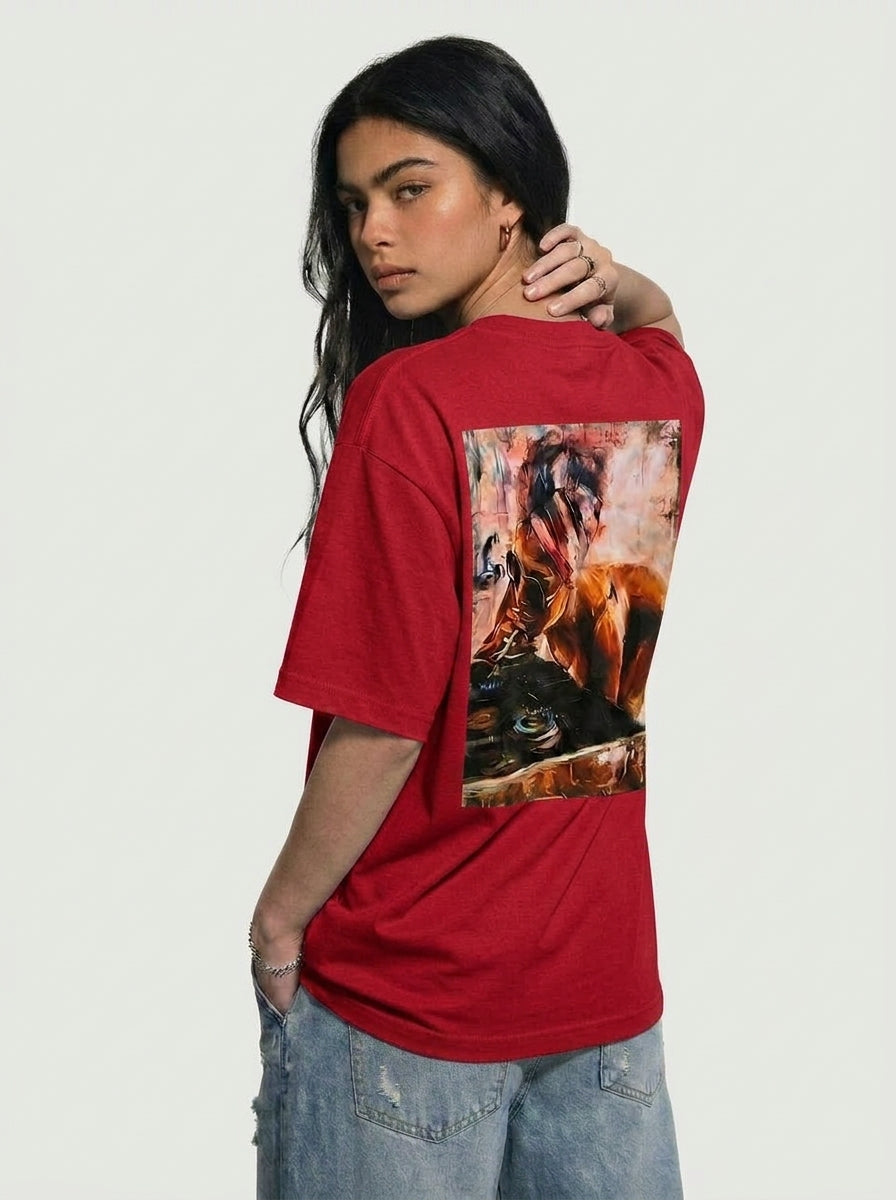 Cool Bee Midnight Muse Tee Red for Women - Red Oversized Graphic Tee Streetwear India