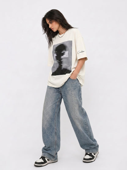 Cool Bee Blurred Vision Tee White for Women - Oversized Graphic Tee Streetwear India - Lifestyle View