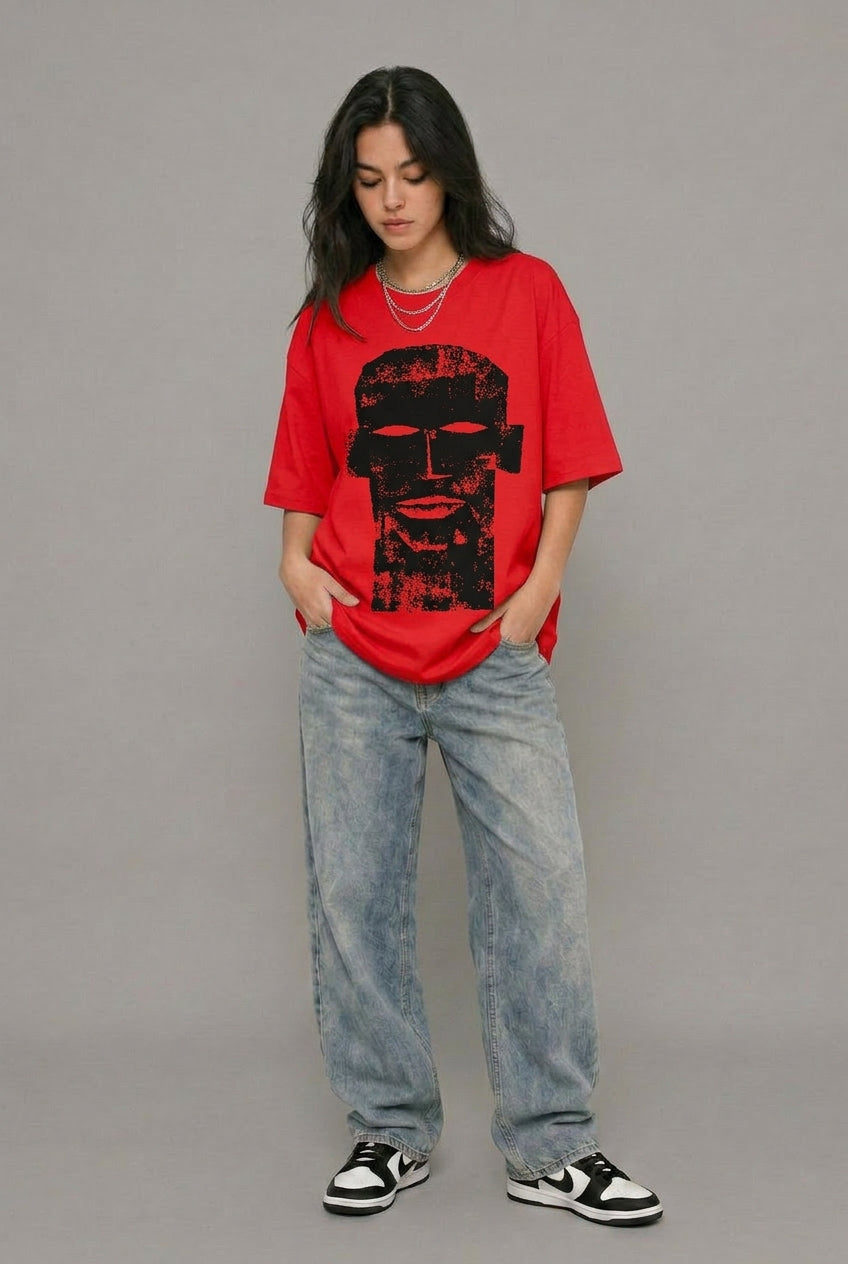Cool Bee The Totem Tee Red for Women - Oversized Graphic Tee Streetwear India - Lifestyle View