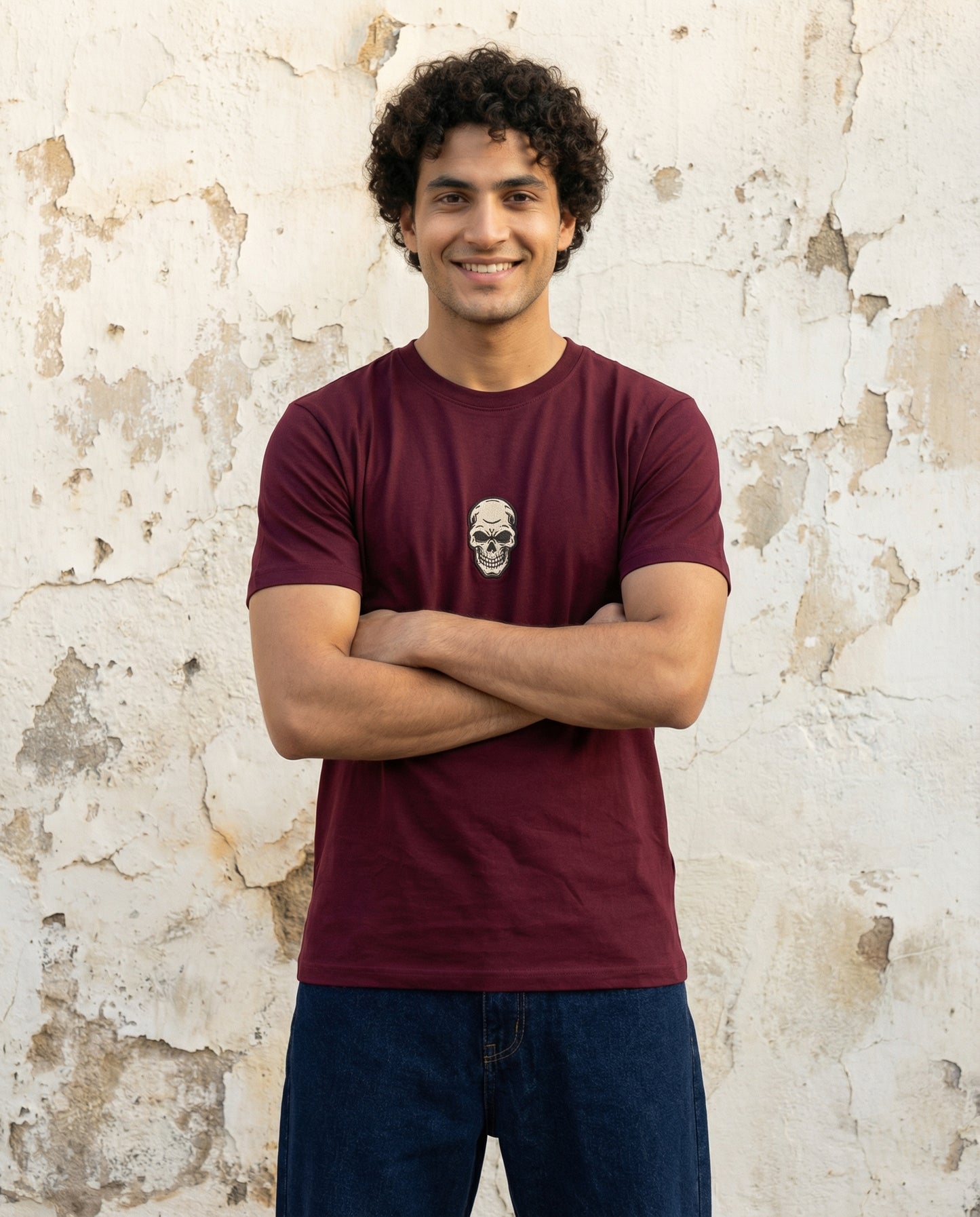 Cool Bee Essential Cotton Crew Neck T-Shirt Maroon for Men - Maroon Regular Fit Tee India - Lifestyle View