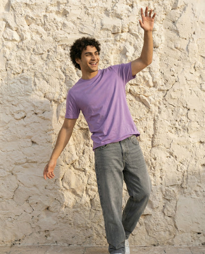 Cool Bee Essential Cotton Crew Neck T-Shirt Light Purple for Men - Light Purple Regular Fit Tee India - Detail View