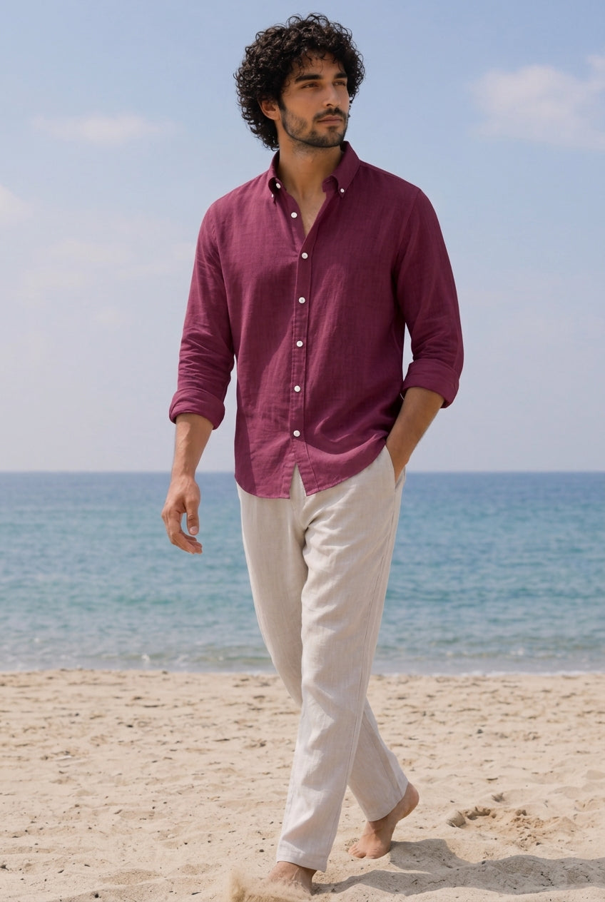 Linen Casual Shirt Maroon