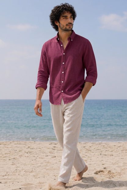 Linen Casual Shirt Maroon