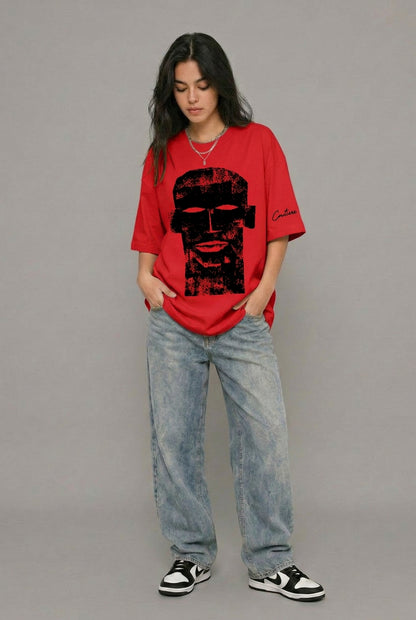 Cool Bee The Totem Tee Red for Women - Oversized Graphic Tee Streetwear India - Lifestyle View