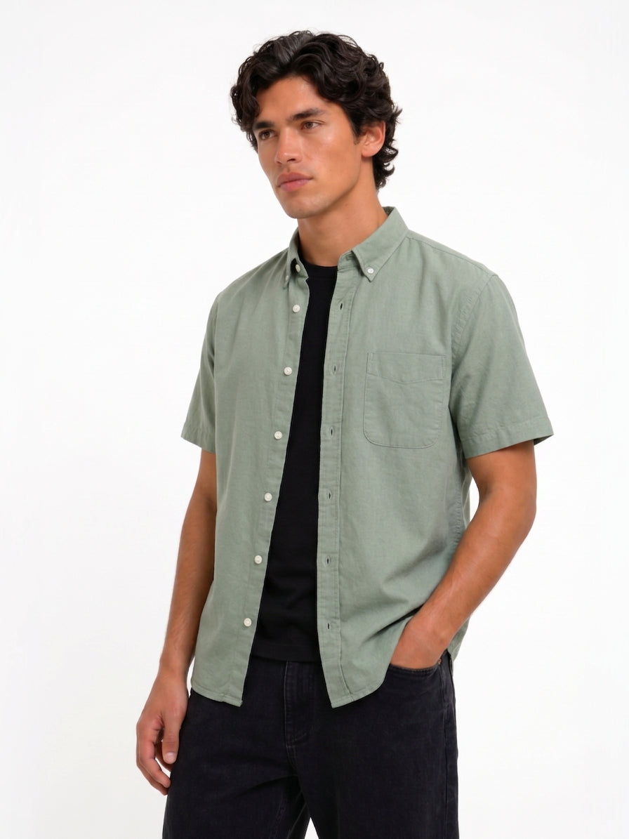 Cool Bee Oxford Casual Half Shirt Green for Men - Green Premium Half Sleeve Casual Shirt India