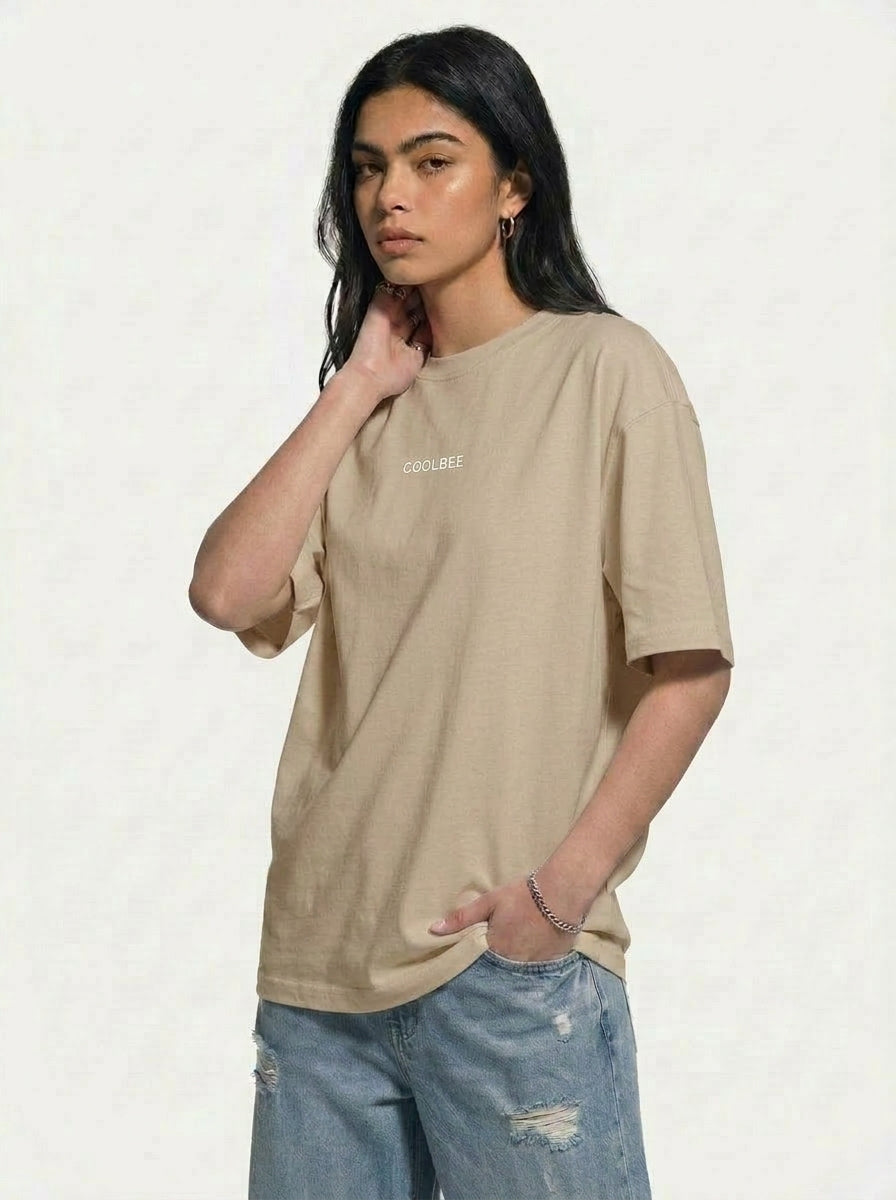 Cool Bee Orbital Drift Tee Beige for Women - Oversized Graphic Tee Streetwear India - Lifestyle View