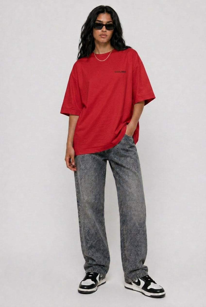Cool Bee Perspective Graphic Tee Red for Women - Oversized Graphic Tee Streetwear India - Lifestyle View