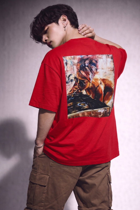 Cool Bee Midnight Muse Tee Red for Men - Red Oversized Graphic Tee Streetwear India