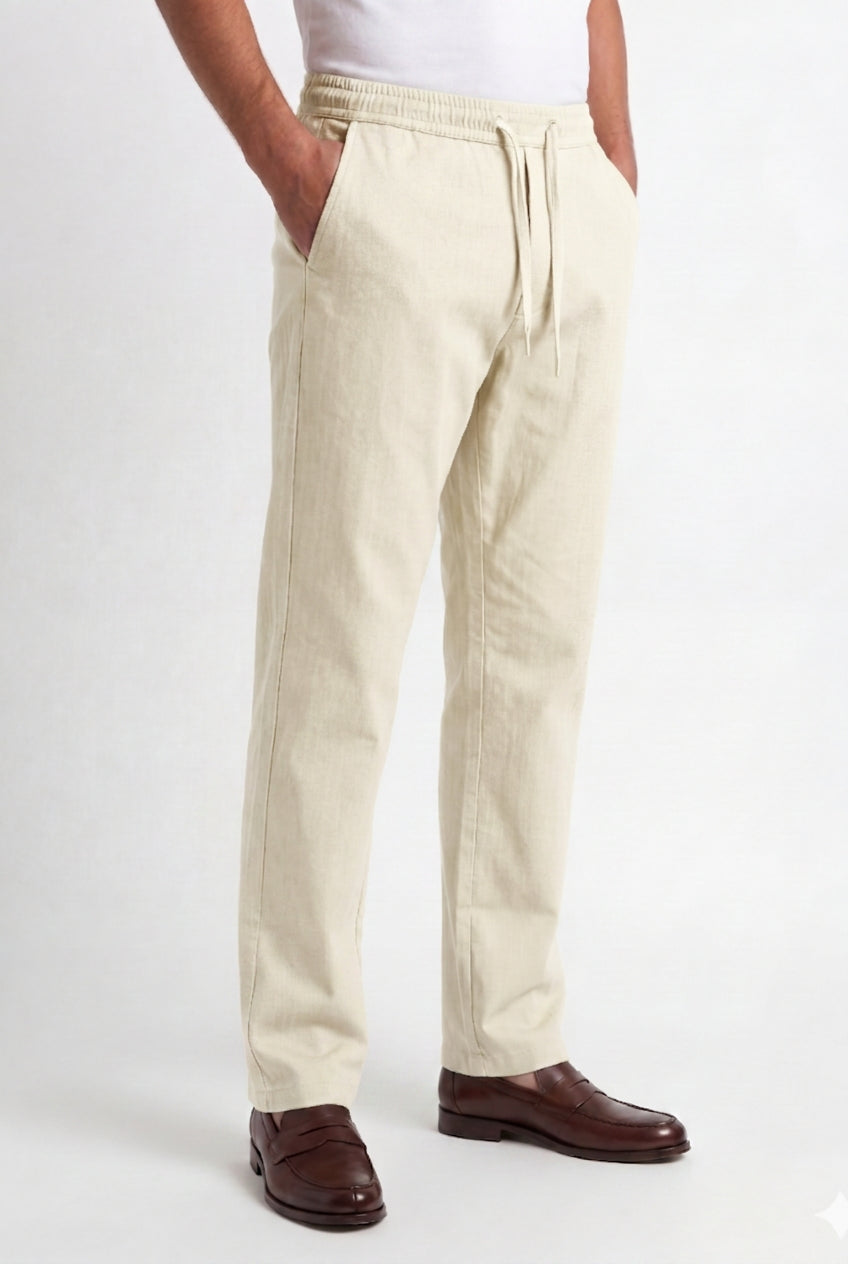 Cool Bee Linen Travel Pants Off White for Men - Off White Linen Travel Pants Lightweight India - Detail View