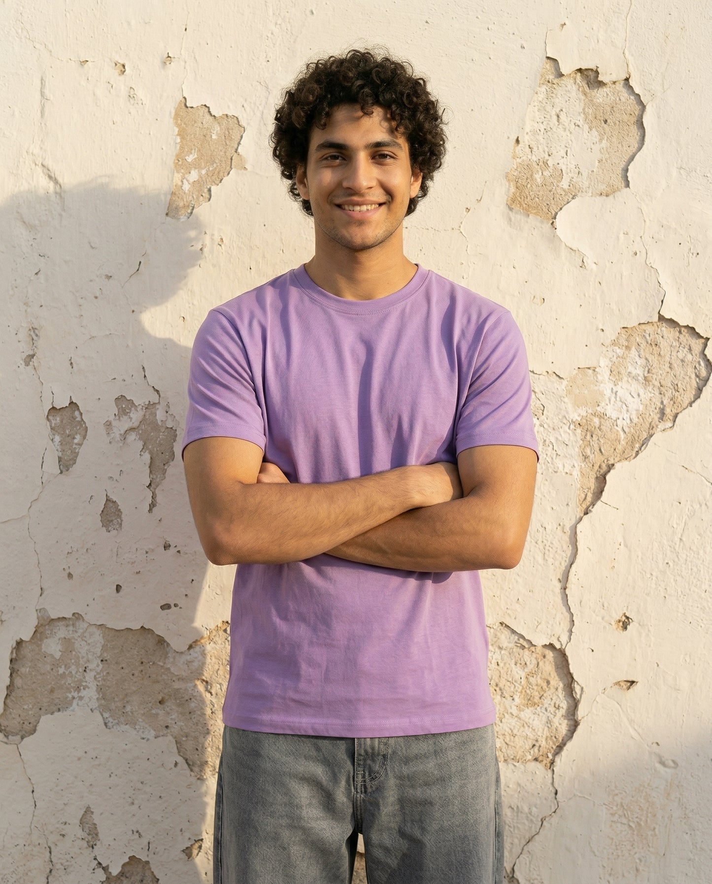 Cool Bee Essential Cotton Crew Neck T-Shirt Light Purple for Men - Light Purple Regular Fit Tee India - Lifestyle View
