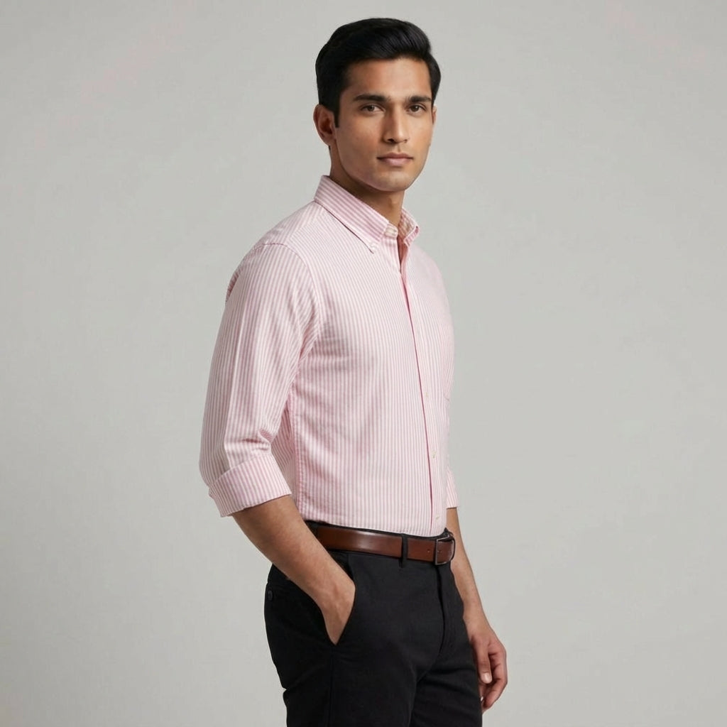 Super Premium Slim Fit Pink Striped Oxford Shirt