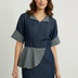 Sophisticated Denim Panel Midi Dress Deep Navy & Slate | Cool Bee