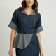 Sophisticated Denim Panel Midi Dress Deep Navy & Slate | Cool Bee