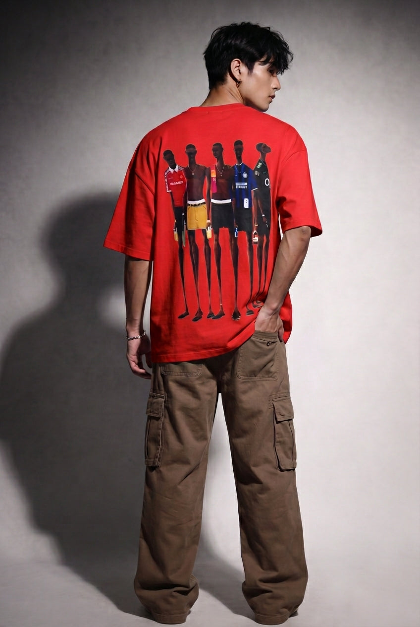 Cool Bee Matchday Abstract Tee Red for Men - Red Oversized Graphic Tee Streetwear India - Lifestyle View