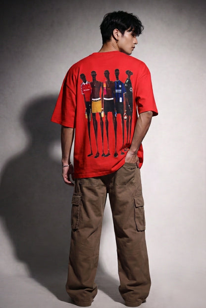 Cool Bee Matchday Abstract Tee Red for Men - Red Oversized Graphic Tee Streetwear India - Lifestyle View