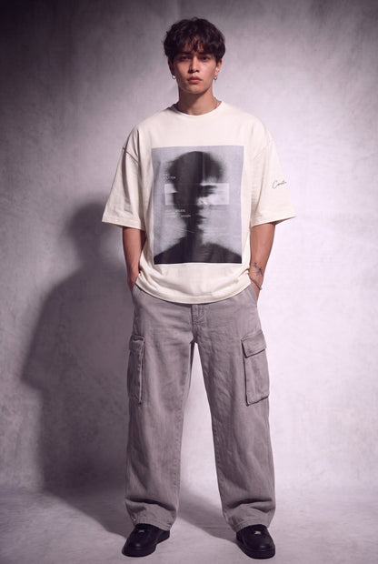 Cool Bee Blurred Vision Tee Egg Shell White for Men - Egg Shell White Oversized Graphic Tee Streetwear India - Detail View