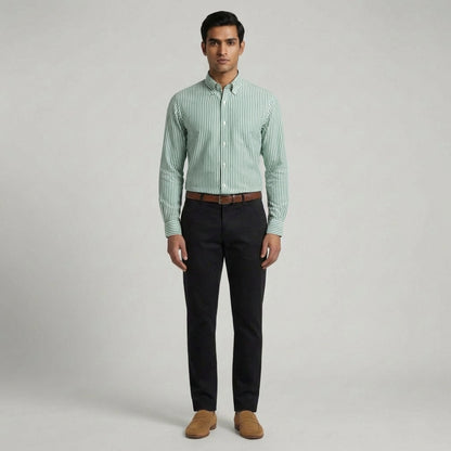 Super Premium Slim Fit Green Striped Oxford Shirt