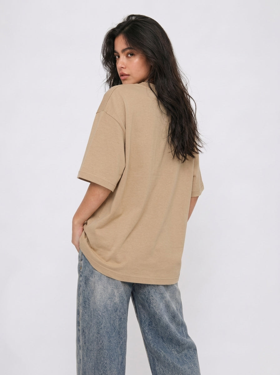 Cool Bee Canvas Chords Tee Beige for Women - Oversized Graphic Tee Streetwear India - Back View