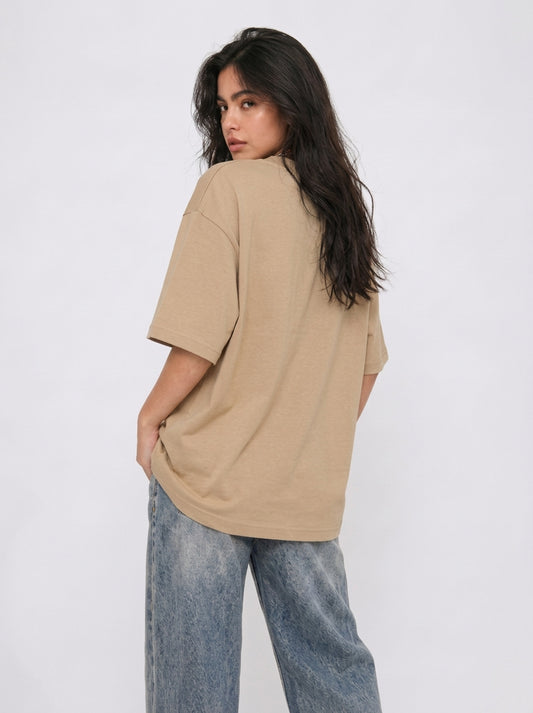 Cool Bee Canvas Chords Tee Beige for Women - Oversized Graphic Tee Streetwear India - Back View