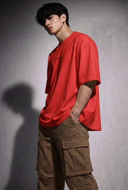 Cool Bee Matchday Abstract Tee Red for Men - Red Oversized Graphic Tee Streetwear India - Detail View