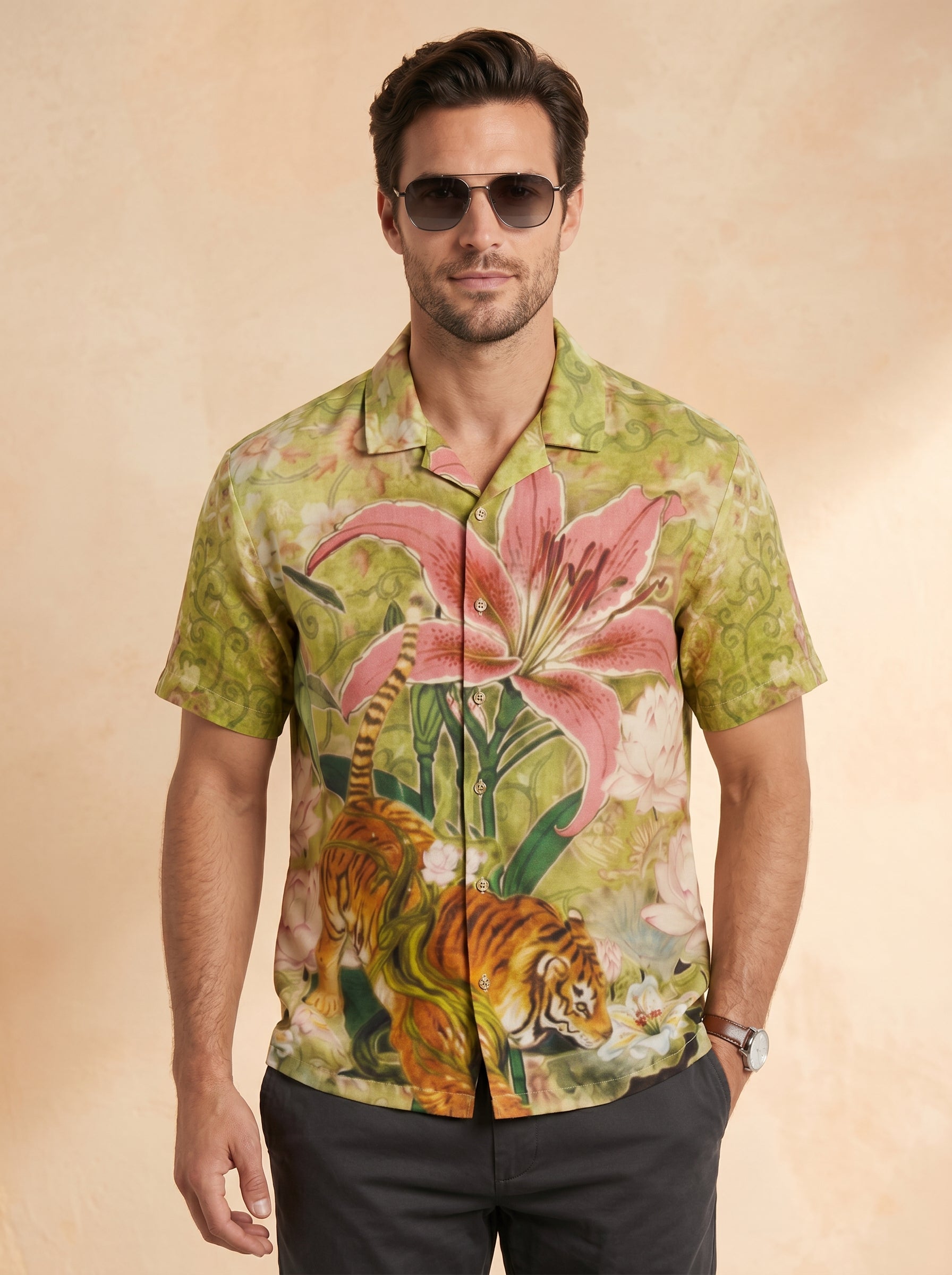 Cool Bee Wild Lotus Camp Shirt for Men - Premium Mercerised Cotton Spread Collar Shirt India - Side View