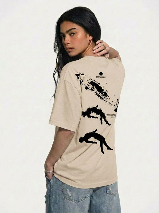 Cool Bee Orbital Drift Tee Beige for Women - Beige Oversized Graphic Tee Streetwear India