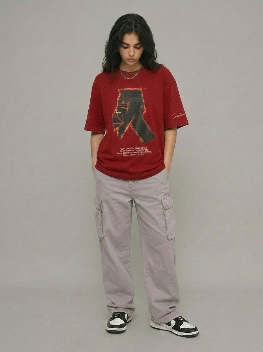 Cool Bee Urban Nomad Tee Red for Women - Oversized Graphic Tee Streetwear India - Lifestyle View