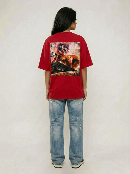 Cool Bee Midnight Muse Tee Red for Women - Oversized Graphic Tee Streetwear India - Lifestyle View
