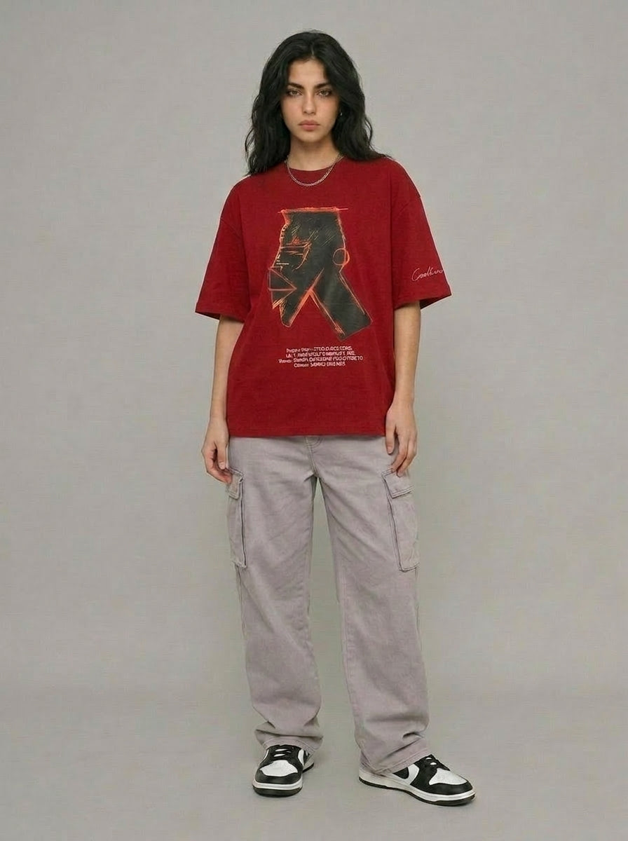 Cool Bee Urban Nomad Tee Red for Women - Oversized Graphic Tee Streetwear India - Lifestyle View