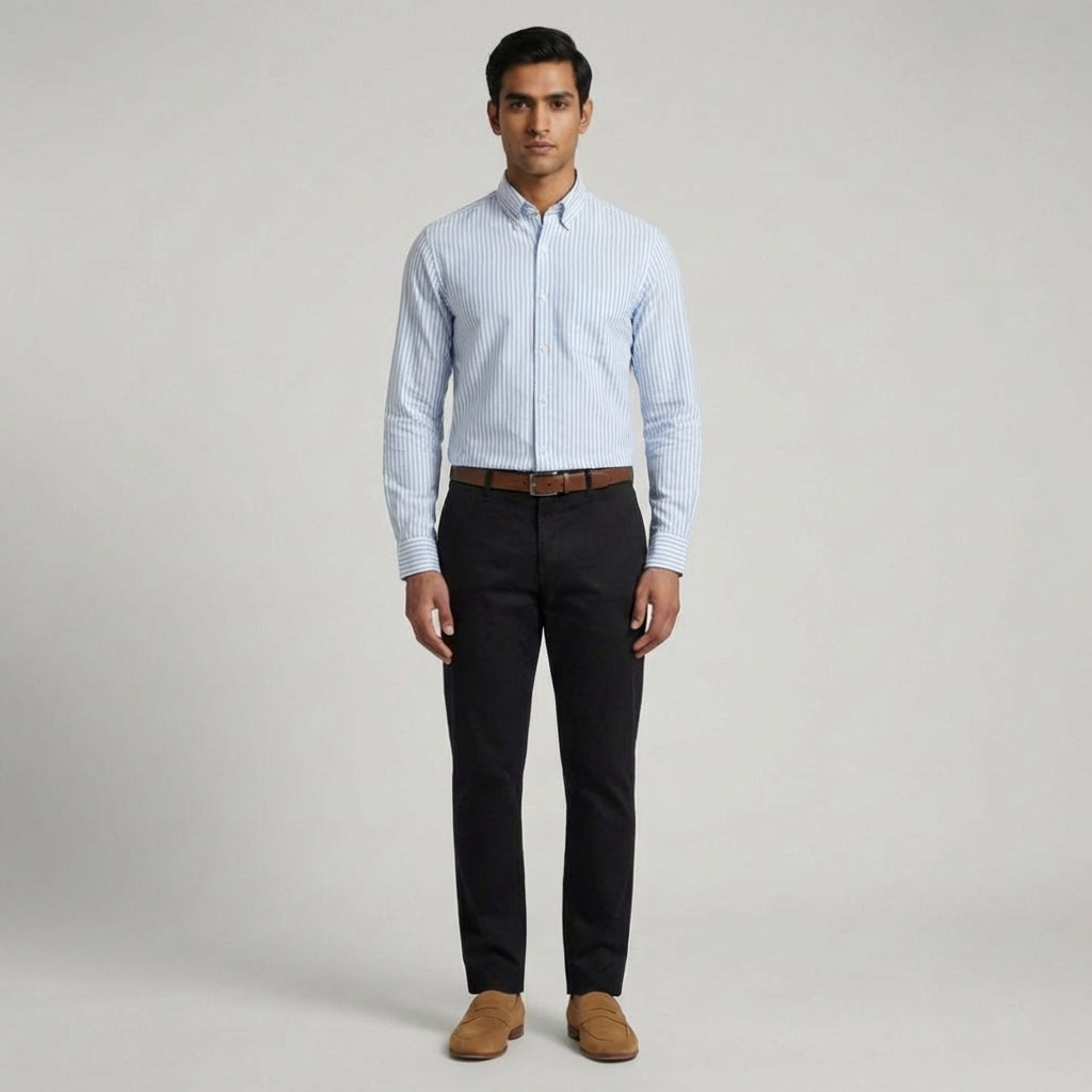 Cool Bee Super Premium Slim Fit Blue Striped Oxford Shirt for Men - Striped Premium Oxford Shirt India - Lifestyle View