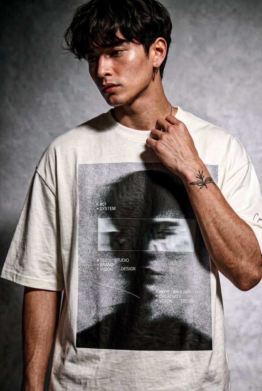 Cool Bee Blurred Vision Tee Egg Shell White for Men - Egg Shell White Oversized Graphic Tee Streetwear India - Lifestyle View