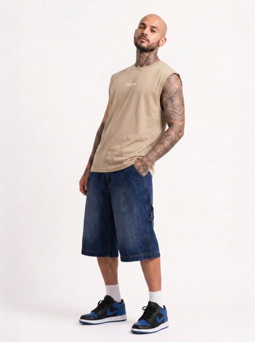 Cool Bee Men Tank Tees Beige for Men - Beige Tank Top Gym Casual India - Lifestyle View