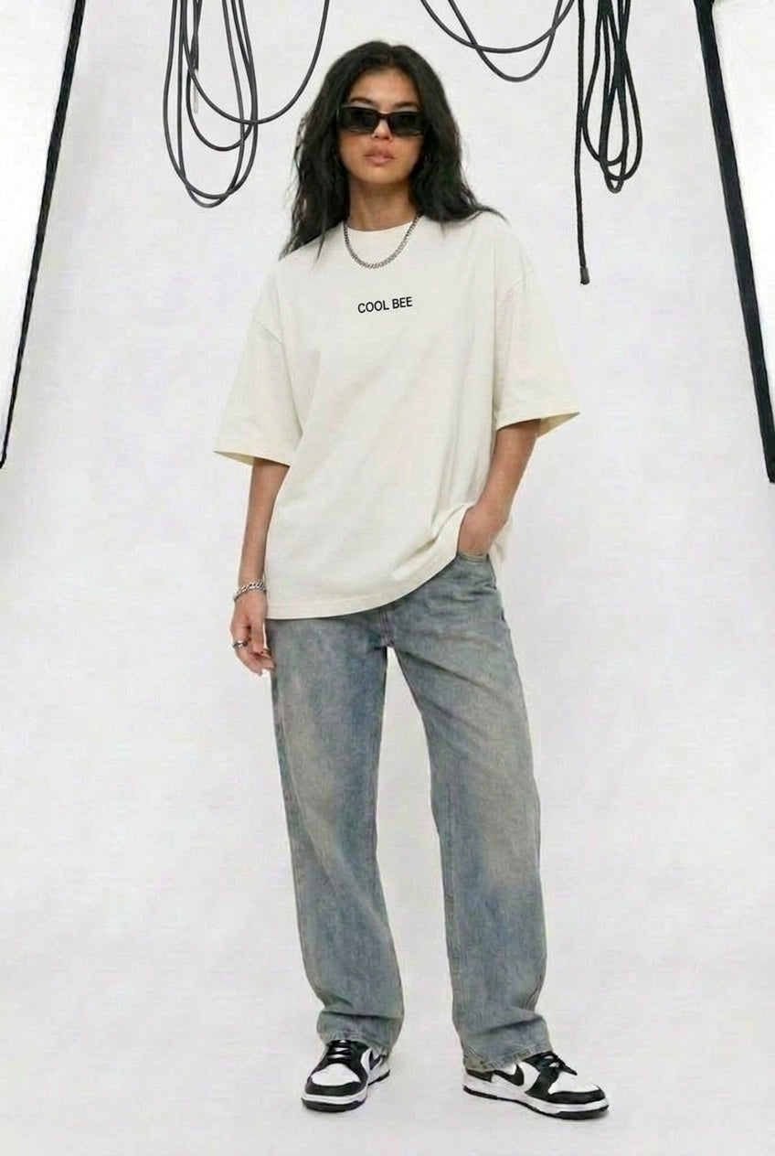 Cool Bee Silent Muse Tee White for Women - Oversized Graphic Tee Streetwear India - Lifestyle View