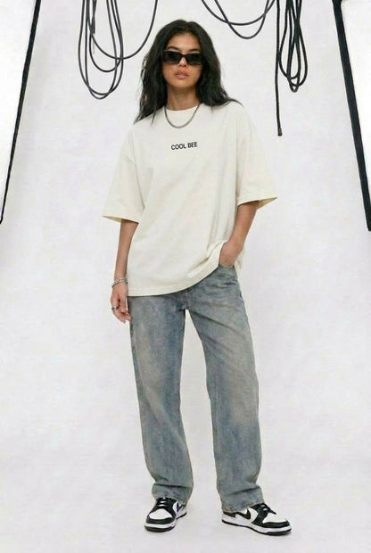 Cool Bee Silent Muse Tee White for Women - Oversized Graphic Tee Streetwear India - Lifestyle View