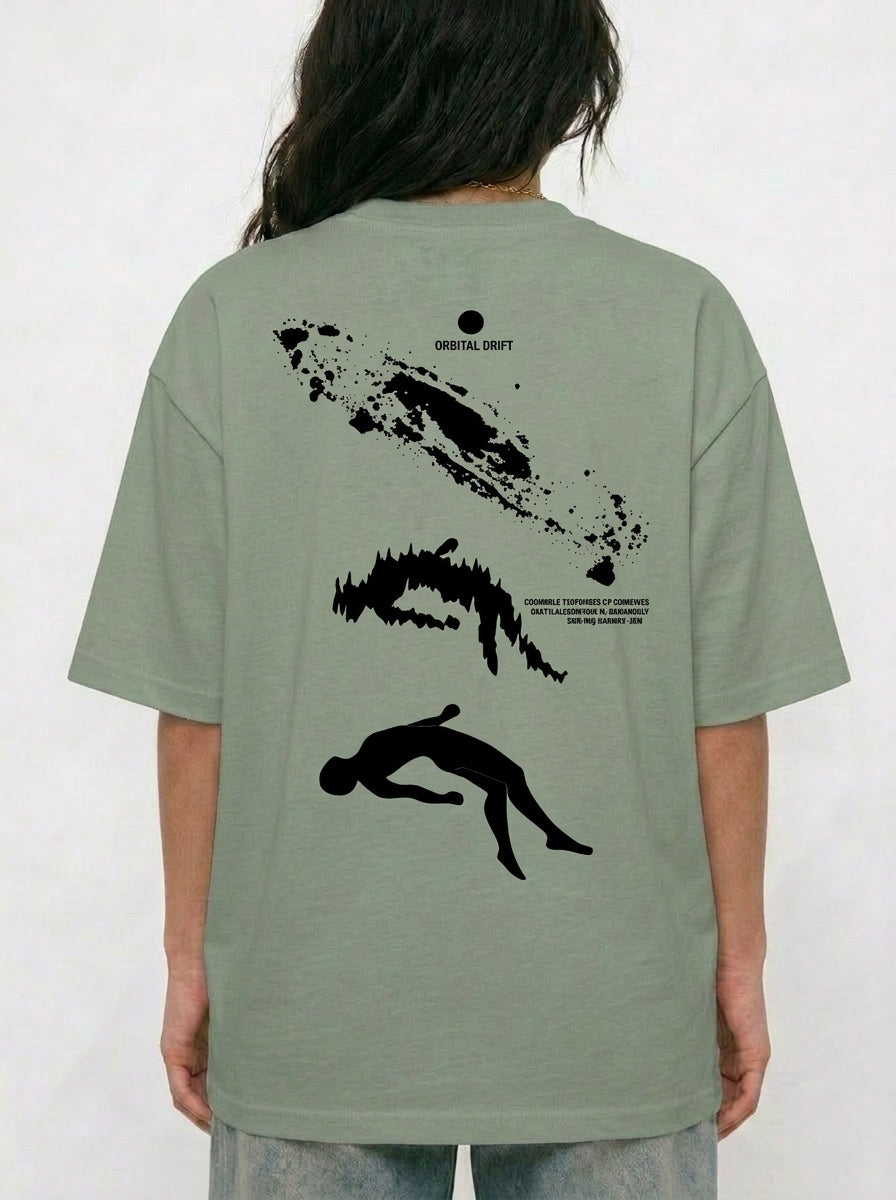Cool Bee Orbital Drift Tee Green for Women - Oversized Graphic Tee Streetwear India - Detail View