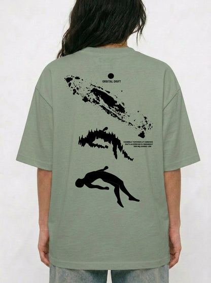 Cool Bee Orbital Drift Tee Green for Women - Oversized Graphic Tee Streetwear India - Detail View