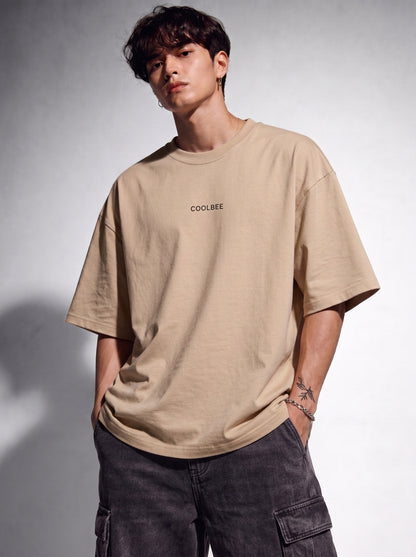 Cool Bee Orbital Drift Tee Beige for Men - Beige Oversized Graphic Tee Streetwear India - Back View