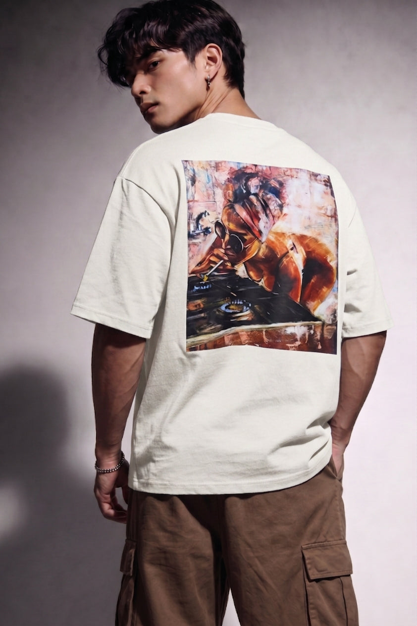 Cool Bee Midnight Muse Tee Off White for Men - Off White Oversized Graphic Tee Streetwear India