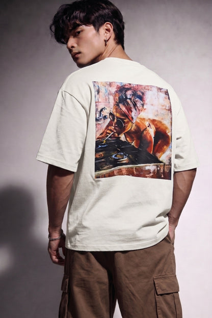 Cool Bee Midnight Muse Tee Off White for Men - Off White Oversized Graphic Tee Streetwear India