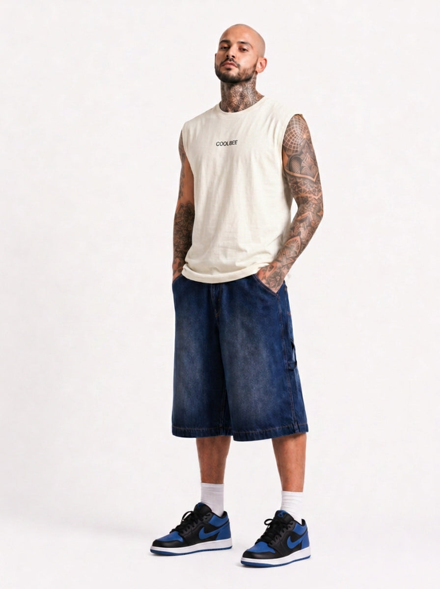 Cool Bee Men Tank Tees White for Men - White Tank Top Gym Casual India - Lifestyle View